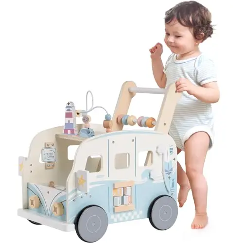 ROBOTIME Andador de Madera para Bebés, Actividades con Empuje para Niños y Niñas, Regalo para Pequeños, Edades de 10 a 36 Meses