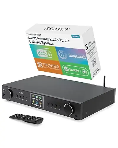 Radio Internet WiFi Sintonizador | Receptor de Radio Digital Dab+ & FM | Spotify Connect & Podcasts | Bluetooth Adaptor para Pila HiFi | Mando a Distancia Incluido | MAJORITY Fitzwilliam (Negro)