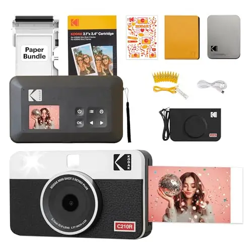 KODAK Mini Shot 2 Retro Cámara Digital Instantánea & Impresora Fotográfica 2-en-1 5,3 x 8,6 cm, 38 Hojas, Cámara Portátil con Impresión, Impresora Bluetooth iOS & Android, Sublimación 4PASS, Blanca