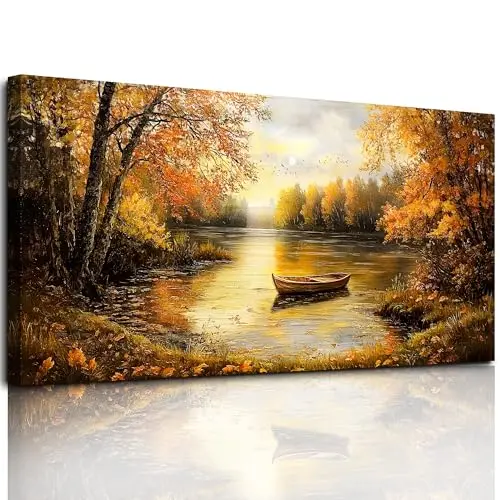 hyidecorart cuadro lago bosque dorado