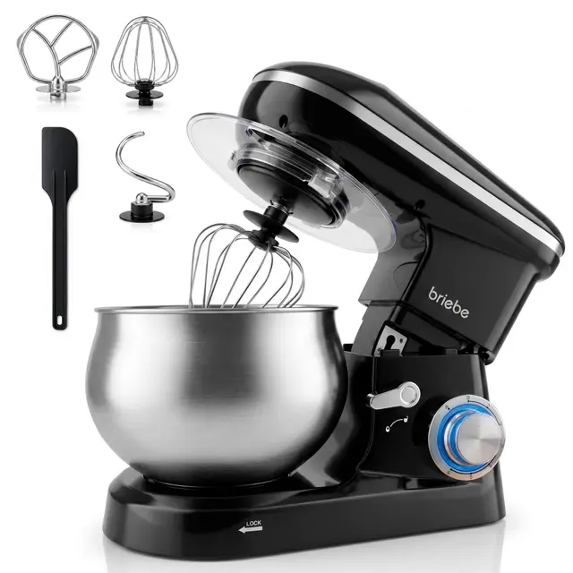 briebe Batidora Amasadora Repostería1800W MAX, Robot Cocina Profesional, Movimiento Orbital, Varillas, Bol 5 L, 6 Velocidades + Función Pulso, Pantalla Táctil LED, KM1164