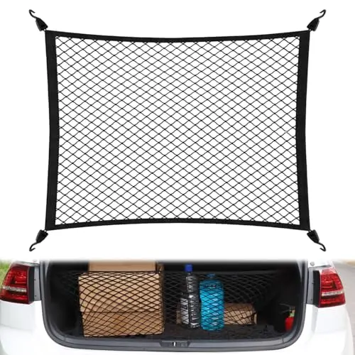 QWORK® Red Maletero Coche 80x60cm Elástica con 4 Ganchos – Organizador de Almacenamiento Extensible hasta 160x120cm para SUV, Furgonetas y Turismos – Red de Equipaje Carga Maletero