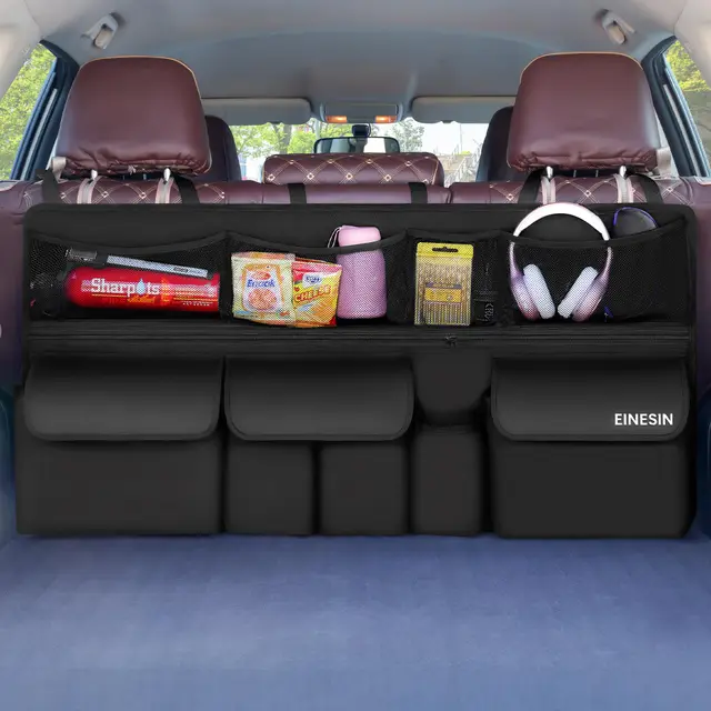 Einesin Organizador Maletero Coche Colgante con 9 Bolsillos, organizador Furgoneta, Organizador Coche Impermeable Plegable,105 x 52 cm
