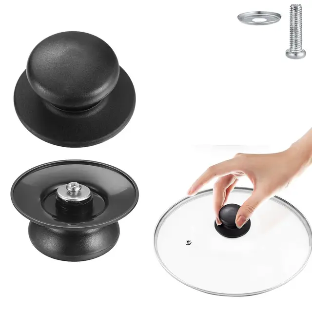 CHEFZOCO Pomo Tapa Olla, Manija para Tapa de Olla, Asa para Ollas, Mango de tapa de sartenes, Perilla para sartenes, Incluye Tornillo para instalación, Diámetro: 6.2 cm, Negro, Plástico