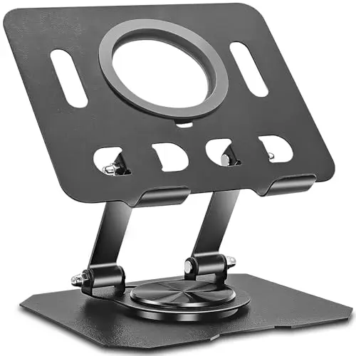 Soporte Tablet Mesa Giratorio de Metal, Stand Plegable Giratorio 360 Grados, Atril Tablet Multiángulo Soporte, Carga inalámbrica magnética, para Ebook Kindle, iPad Otras Tablets