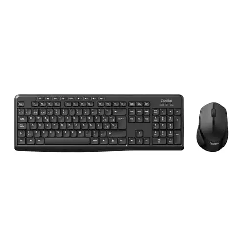 CoolBox COO-KTR-03W - Pack Teclado y Ratón Inalámbrico 2.4GHz con Diseño Ergonómico y Silencioso. Teclado Español con 105 Teclas y Bloque Numérico, Ratón 1600DPI Ajustable. Negro