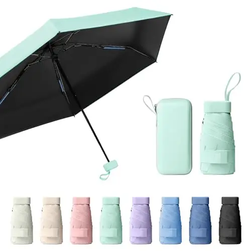 Mini Paraguas Plegable Portátil, Protección UV y Antiviento con Cubierta de Cápsula, Paraguas de Viaje Compacto para Hombres y Mujeres