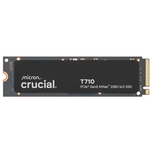 Crucial T710 SSD 4TB PCIe 5.0 x4 Gen5 NVMe M.2, Velocidades de Lectura hasta 14500 MB/s, Escritura 13800 MB/s, Ordenador Portátil y de Sobremesa, TLC NAND - CT4000T710SSD8-01