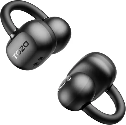 TOZO Openearring Auriculares Inalámbricos Bluetooth 5.4,EQs Personalizable con App,40H Autonomía,Tipo C y IPX5, Pantalla LED,Clip Ultraligero 5.1g,Ideal para Oficina,Llamadas y Deporte,Negro Oscuro