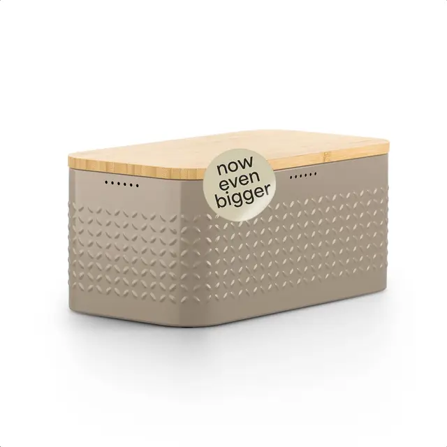 LARS NYSØM Panera I Recipiente para Pan con almohadillas antideslizantes I Caja de Pan con Tapa de bambú Adaptable como Tabla de Cortar | 34,5x18,5x15,8cm (Taupe Brown)