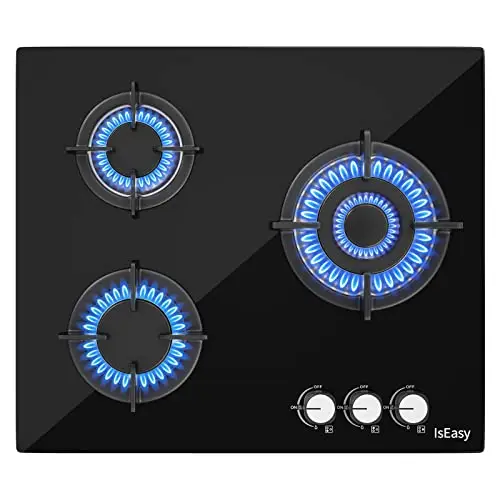 Placa de gas encimera con 3 fuegos de gas, cocina empotrada, gas natural/propano (3 fuegos)