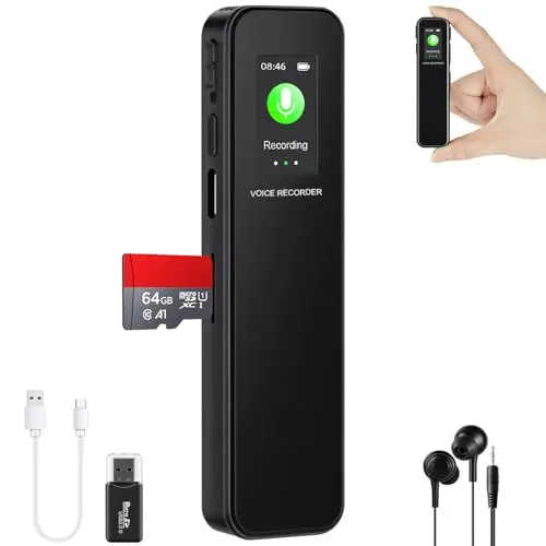 Ainiv Grabadora Voz Digital de 64 GB, Dispositivo Grabación Portátil con Audio HD, Reducción de Ruido Inteligente DSP, Puede Transferir Archivos a la Computadora, para Reuniones, Conferencias