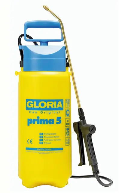 Gloria Pulverizador a presión Prima 5 | Pulverizador/rociador de jardín para la protección de Las Plantas | Capacidad de llenado 5 L | Boquilla de latón Regulable