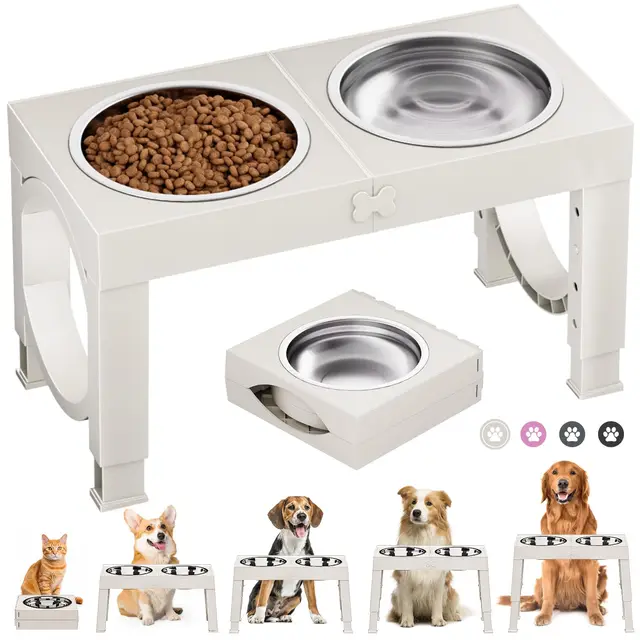 X XBEN Comedero Perro Elevado, Comedero Elevado de 5 Alturas Ajustables, 2X1,5L Comedero y Bebedero Perro, Comederos Elevados para Perros Pequeños, Medianos y Grandes, Plegable y Antideslizante