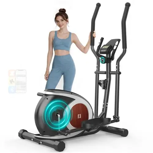 Elípticas Fitness Casa, Bicicleta Elíptica con 16 Niveles de Resistencia Magnética, Pantalla LCD con Bluetooth y Ruedas de Transporte, Equipo de Entrenamiento para Todo el Cuerpo