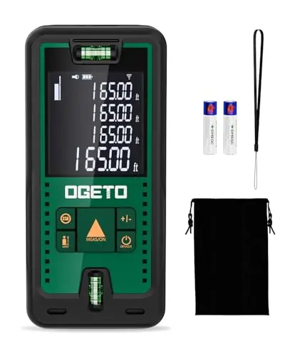 Medidor Láser, OGETO Medidor de Distancia Láser IP54 Herramienta de Medición Digital Portátil Telémetro con Niveles de Burbuja y Gran Pantalla LCD Retroiluminada