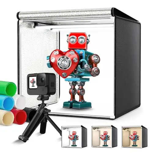 Caja de Luz Fotografía 60X60CM, Couleeur 5600K Plegable Estudio Fotográfico con 126LEDs Ajustables y 6 Tableros de Fondo de Fotografía de PVC, CRI 95+ Light Box Adecuada para Exhibición de Productos