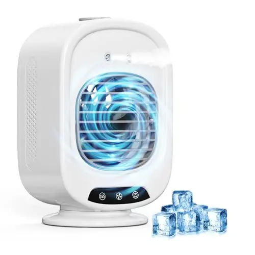 Aire Acondicionado Portatil, Mini Enfriador de Aire Portátil, 4 en 1 USB Recargable con Tanque 300 mL, 3 Velocidades, Adecuado para Dormitorio, Oficina, Camping(Blanco)