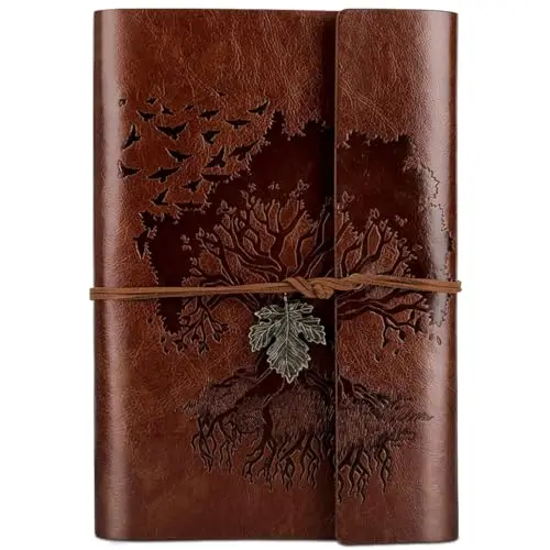 Cuaderno de piel sintética, páginas en blanco, recargable, vintage, cuaderno de viaje para niñas, niños, mujeres y hombres, 23,3 × 16 cm, color marrón