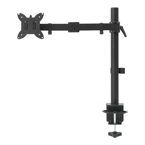 Amazon Basics Soporte de Escritorio con Brazo Ajustable para un Solo Monitor, Compatible con Hasta 32 Pulgadas (38 Pulgadas Ultrapanorámico) y 10kg, Tensión Ajustable, VESA 75 x 75/100 x 100, Negro