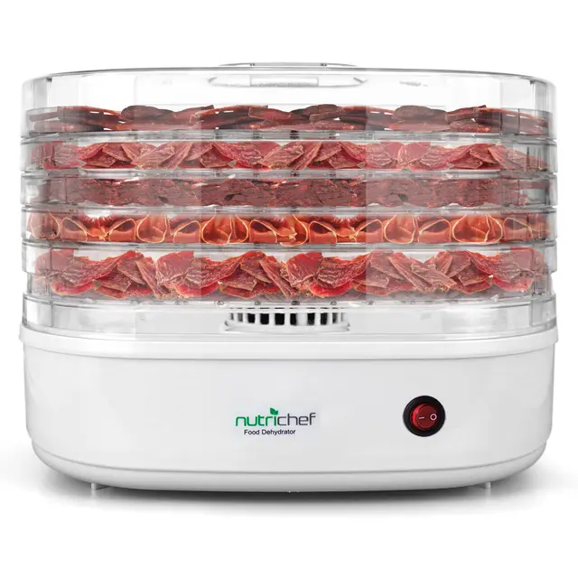 NutriChef Deshidratador de alimentos eléctrico con 5 bandejas, Para frutas, Verduras, Carne, Beef jerky, Snacks saludables en casa, Premios para perros, Secado uniforme por circulación de calor