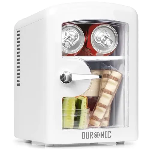 Duronic MFW4 WE Mini Enfriador Portátil, 4L, 42W, Frío y Calor, Conexión AC DC, Capacidad 6 Latas para Bebidas Snacks, Cosméticos, Medicamentos, Oficina, Coche, Camping, Caravana