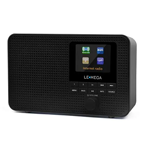 LEMEGA IR1 Radio por Internet WiFi portátil,Radio Digital Dab/Dab + /FM,Bluetooth,Reloj de Alarma Dual,60 preajustes,Salida de Auriculares,Pantalla a Color,baterías o alimentación de Red - Negro