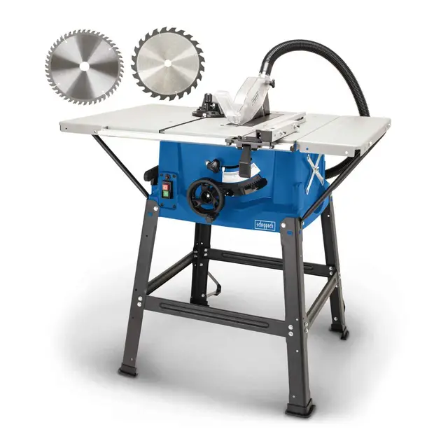 Scheppach Sierra circular de mesa HS100S, incluye 2 hojas - corte fino 2000 W, hoja con un diámetro 250 x 30 mm, máx. altura 85 la 940 642