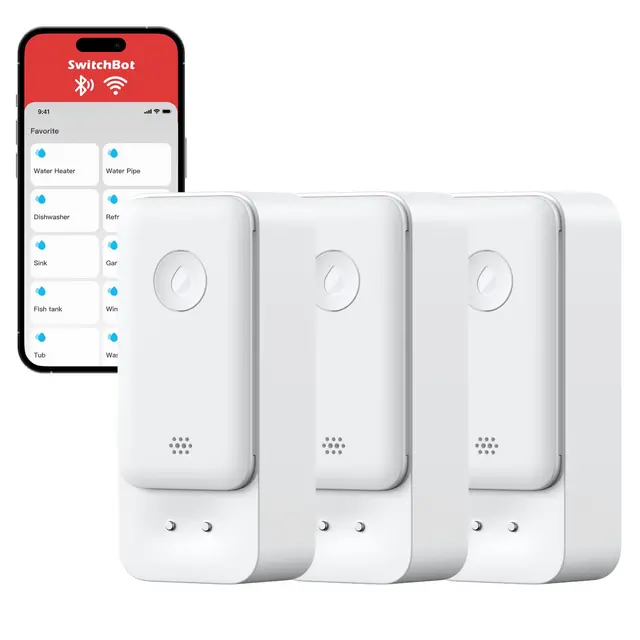 SwitchBot WiFi Sensor de Agua, Detector Inteligente de Fugas de Agua, 100dB Alertas Ajustables y de App, IP67 Impermeable, Detector Inalámbrico para Cocina, Baño, Sótano (Detector 3Pack)