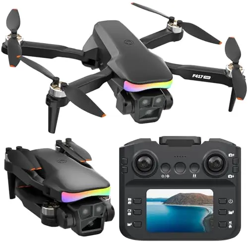 F417PRO Drone con Cámara 1080P para Adultos Niños, Mini Drone con Pantalla, Doble Lente 90°, LED, Flujo Óptico, Batería Modular, Principiantes, Despegue 1 Tecla, Sin Cabeza, Flip 3D, Maletín