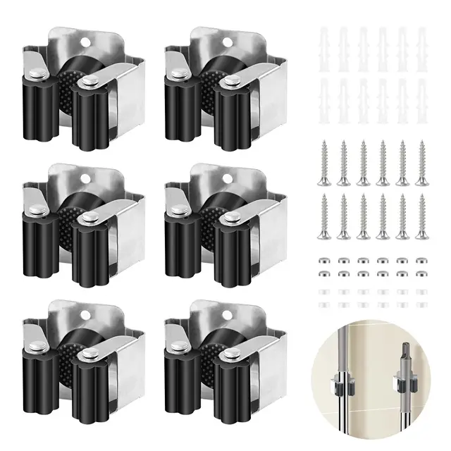 soporte escobas pared 6 piezas acero