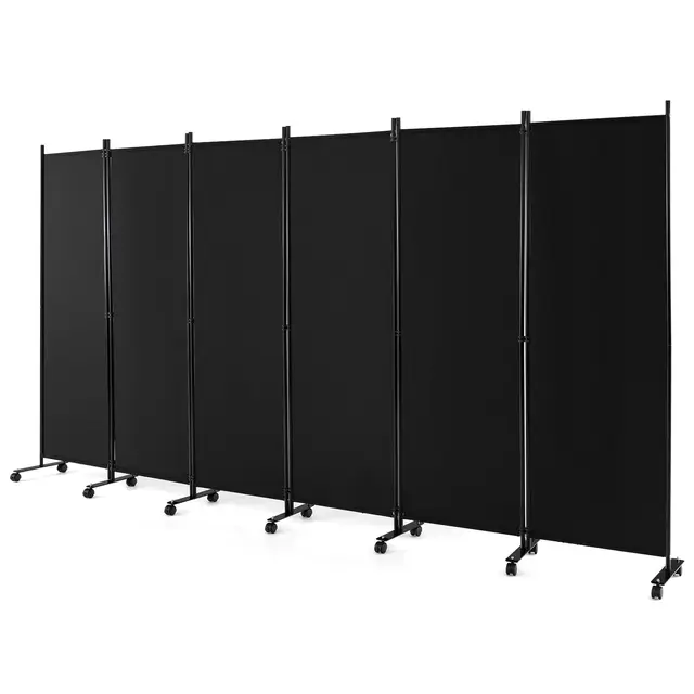 LIFEZEAL Biombo Plegable de 6 Paneles para Interior y Exterior, Divisor de Pie con 14 Ruedas, Pared Tabique, Estructura Metálica, Protección de la Intimidad, Separador de Espacios (Negro)