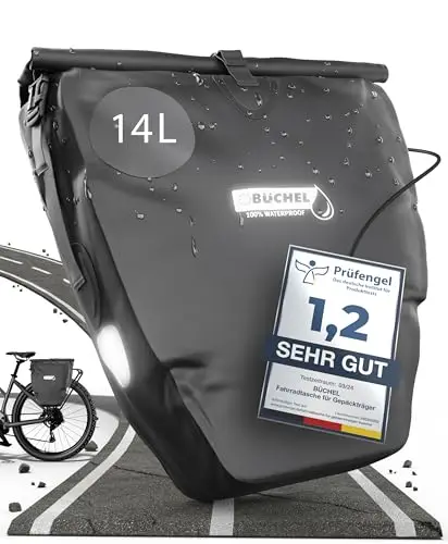 Büchel Bolsa de Bicicleta para portaequipajes, 25.4 L - 100% Impermeable, con asa y correa, Bolsa de portaequipajes, alforjas traseras