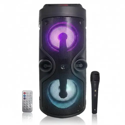 Altavoz Bluetooth – Altavoz Portátil con Modo Karaoke y Micrófono, Radio FM Y Lector USB y SD, Luces LED Discoteca, Altavoz Inalámbrico