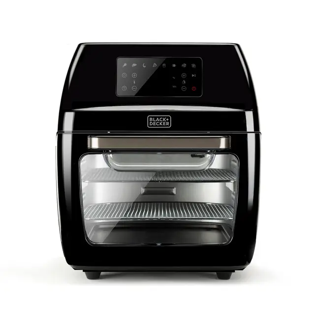 Black+Decker BXAFO1200E, Freidora de aire y horno, 1700W, 12L, temperatura regulable 40º-200ºC, 8 programas predefinidos, puerta transparente, apto lavavajillas, múltiples