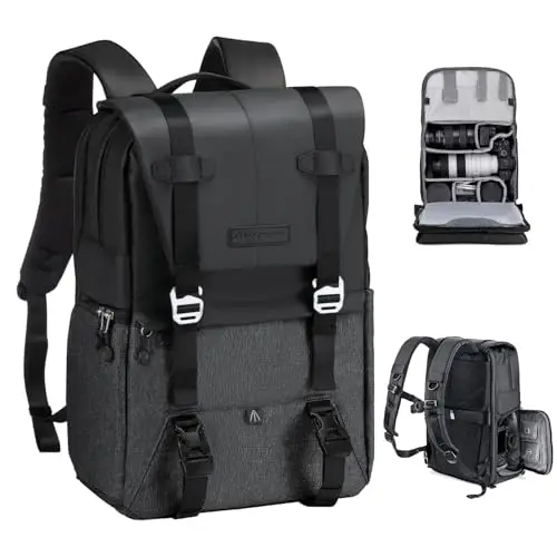 K&F CONCEPT Mochila para cámara, bolsas de cámara para fotógrafos, funda de cámara de gran capacidad con cubierta impermeable, compartimento para laptop de 15 a 15.6 pulgadas compatible con dron Canon