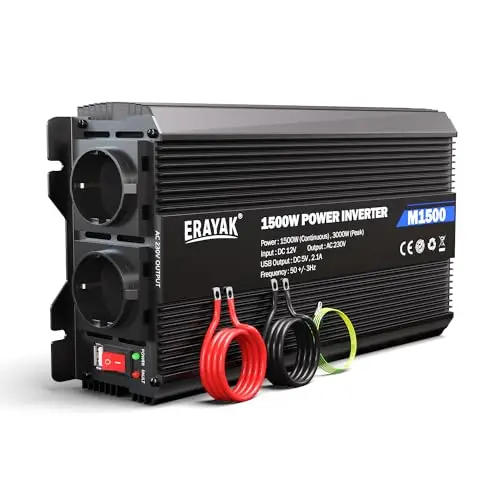 ERAYAK Convertidor de Voltaje 12v 230v 1500W / 3000W Inversor de Coche DC AC 12v Convertidor de Enchufe Convertidor de Corriente Vehículos Caravana Coche Onda sinusoidal modificada