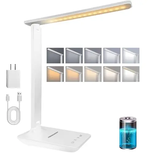 karidi Lámpara de Escritorio LED Recargable 4000mAh, 45 LEDs con Protección Ocular, 5 Modos de Color y 5 Niveles de Brillo, Control Táctil, USB-C, Plegable, Plegable para Oficina y Estudio (Blanco)