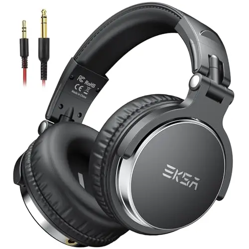 EKSA P100 Casque Audio Filaire, Casque DJ Stéréo-Jack Audio 6.35mm Vers 3.5mm, Casque Studio Monitor Avec Son Stéréo Hi-Res pour Ampli, Mixage, Podcast, Guitare, Piano, PC Gaming Nero