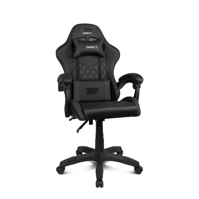 Drift Gaming DR35 - Silla Profesional, Polipiel, Reposabrazos Acolchados, Pistón Clase 3, Base Nylon Reforzada, Asiento basculante, Altura Regulable, Cojín Lumbar/Cervical, Negro