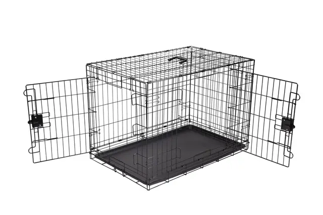 Amazon Basics Jaula para perro de alambre metálico, Duradero,Plegable con bandeja, doble puerta, negro, 91 x 58 x 64 cm (L x An x Al)