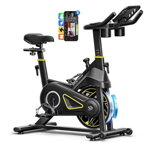 YPOO Bicicleta Estática para Casa, Asiento Cómodo, Asiento Cómodo, Soporte para Tablet y Clases de Fitness, Bici Indoor para Cardio en Casa, Bicicleta Estática Silenciosa de Gran Capacidad de Carga
