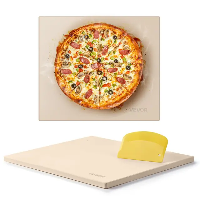 VEVOR Piedra para Hornear Pizza 406 x 355 mm, Rectangular de Cordierita, Placa Grande con Raspador, 1,5 cm de Grosor, Resistente al Calor 787 °C, Apta para Cocina, Horno, Pan, Pizza y Parrilla