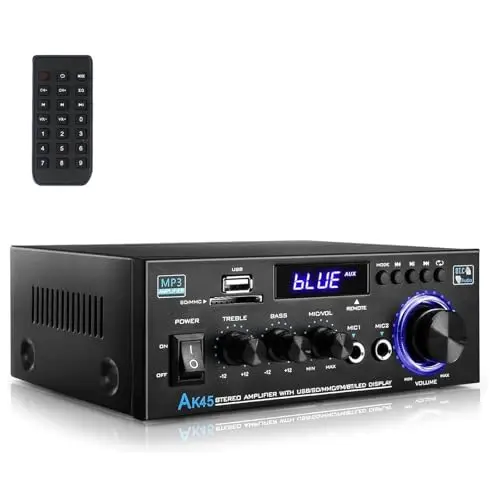 Romicta Amplificador Audio HiFi Estéreo 600W 2 Canales, Bluetooth 5.0, 12V/220V, Pantalla LCD, Alta Fidelidad, Radio FM Portátil, Entrada SD/USB, para Hogar o Coche