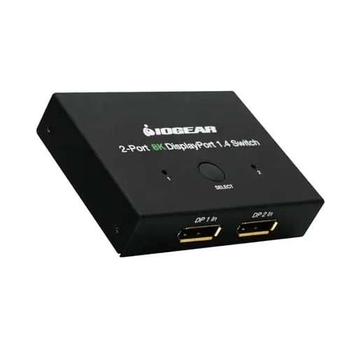 IOGEAR Displayport Switch, Divisor Displayport 1.4 8K Switcher 2 Puertos Conmutador Displayport 2 Entradas 1 Salida 8K@60Hz 4K@120Hz Compatible con PC Proyectores y Monitores
