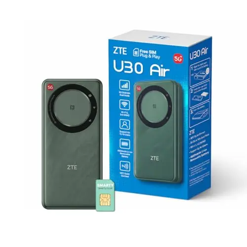 ZTE Router de bolsillo Wi-Fi U30AIR 5G - Conectividad 5G de alta velocidad, Wi-Fi de doble banda, transmisión y juegos sin problemas, fácil configuración, portátil, soporta múltiples dispositivos