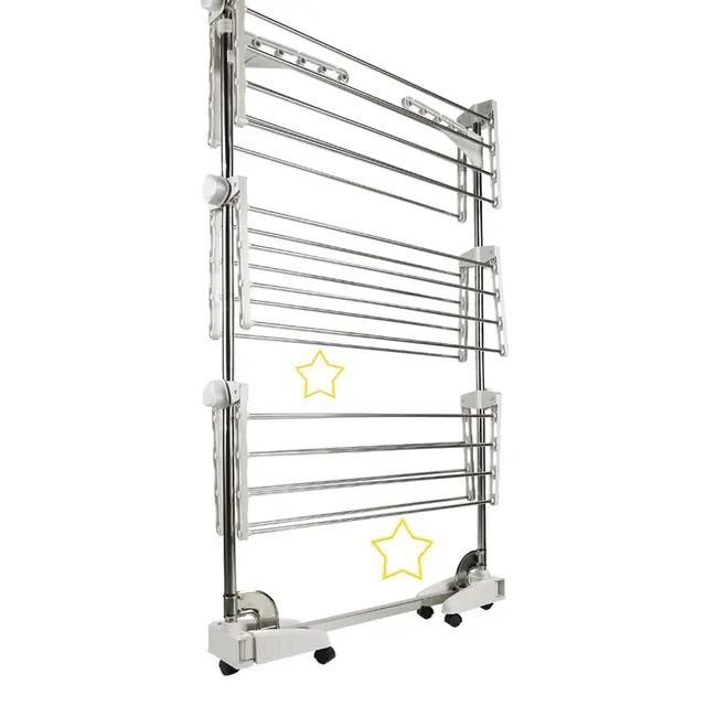 LANTUS Tendedero Eléctrico Plegable con Flujo de Aire,Tendedero Extensible para Interiores y Exteriores, Tendedero Vertical de 3 Alturas,Tres Capas - Plata