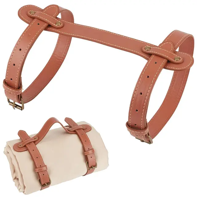 Manta de Yoga de Cuero Sintético PU, Portamat de Esterilla Portátil para Picnic, Manta Enrollable, Correa Ajustable, Esterilla de Playa, Soporte para Cama de Motocicleta, Cinturón