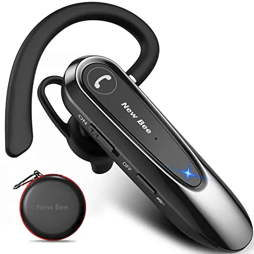 New Bee Auriculares Manos Libres con Doble Micrófono V5.0 Auricular Bluetooth con 20 Horas de Tiempo de Conversación Mic Mute Conexión de Dos Dispositivos para iPhone, Android y PC