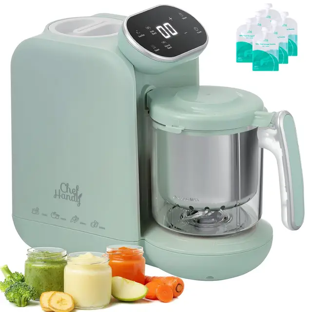 Chefhandy Procesador de Alimentos Bebé, Robot de Cocina Bebe para 5 en 1, Licuadora Bebe con Calentador de Leche, Mezcla Automática y Manual, multifuncional para todas las etapas del bebé (Verde)